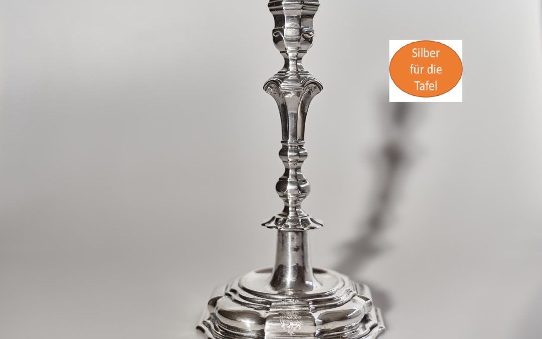 Barocker Silber Kerzenleuchter aus Rostock mit Allianzwappen