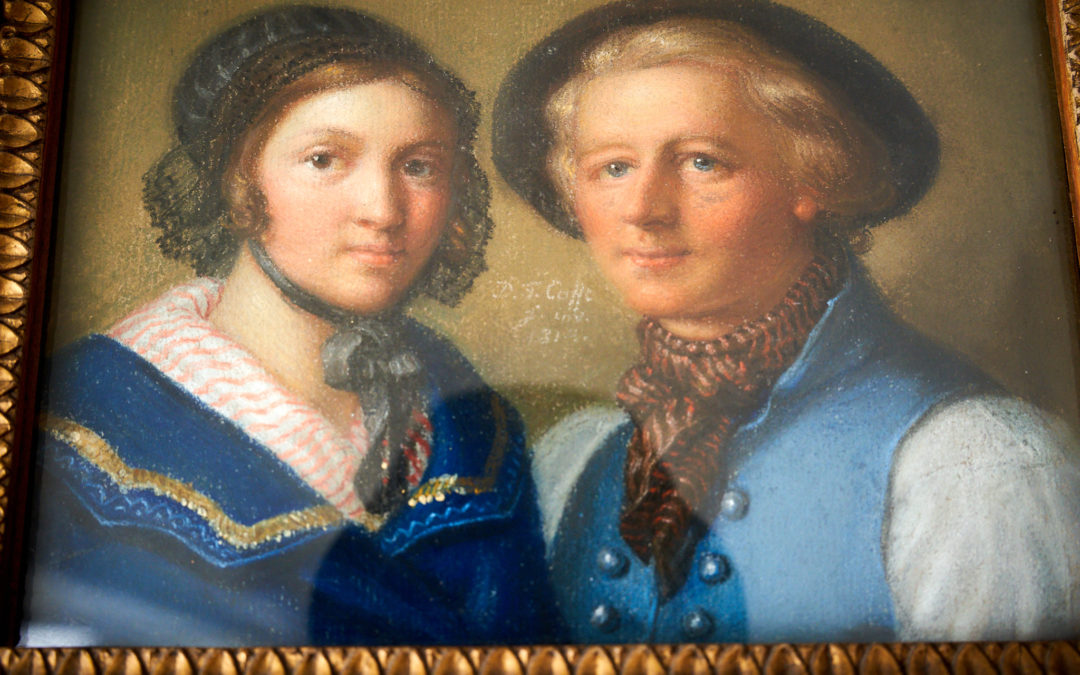 Biedermeier Pastell „Sächsisches Bauernpaar“ signiert und datiert