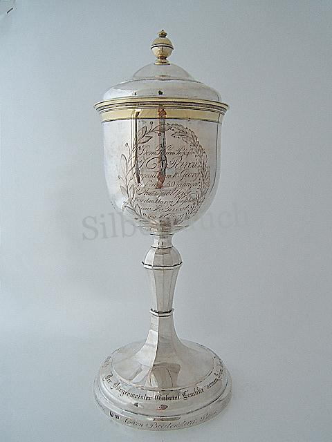 Bedeutender, musealer Andenkenpokal aus teilvergoldetem Silber