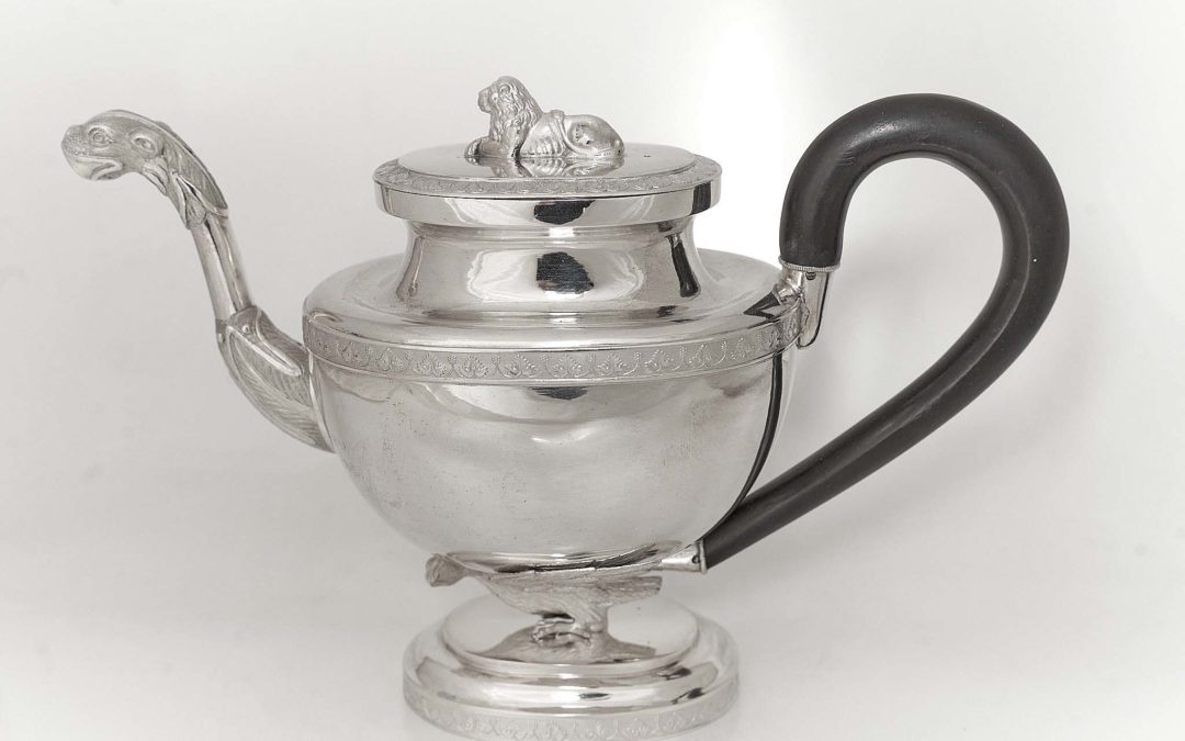Große Biedermeier Silber Teekanne aus Würzburg, 19. Jahrhundert